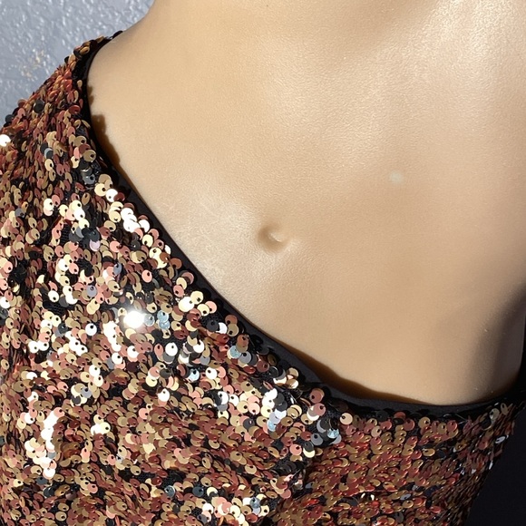 FREE PEOPLE - NWT - skirt: bronze lined sequined w front slit & rear zipper - 12 - Picture 9 of 16